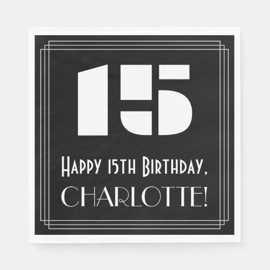 15e verjaardag: Art Deco Geïnspireerde look "15" + Servet (Voorkant)