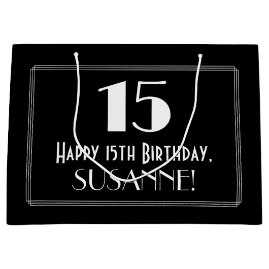15e verjaardag: Art Deco Geïnspireerde stijl "15", Groot Cadeauzakje (Voorkant)