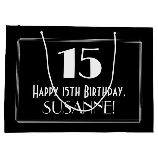 15e verjaardag: Art Deco Geïnspireerde stijl "15", Groot Cadeauzakje (Achterkant)