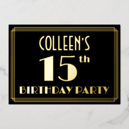 15e verjaardag: Art Deco Kijk "15", met naam Folie Uitnodiging