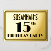 15e verjaardag — Art Deco look "15" + Naam Folie Uitnodiging (Voorkant)