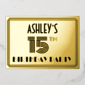 15e verjaardag — Art Deco Style "15" en naam Folie Uitnodiging (Voorkant)