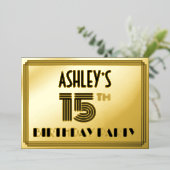 15e verjaardag — Art Deco Style "15" en naam Folie Uitnodiging (Staand Voorkant)