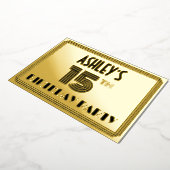 15e verjaardag — Art Deco Style "15" en naam Folie Uitnodiging (Gedraaid)