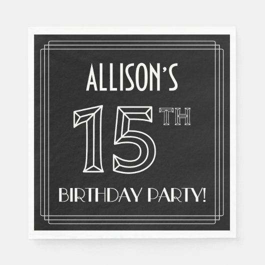 15e verjaardag: Art Deco Style + aangepaste naam Servet (Voorkant)