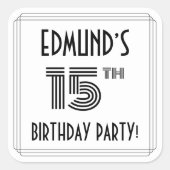 15e verjaardag: Art Deco Style + aangepaste naam Vierkante Sticker (Voorkant)