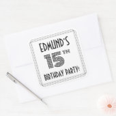 15e verjaardag: Art Deco Style + aangepaste naam Vierkante Sticker (Envelop)