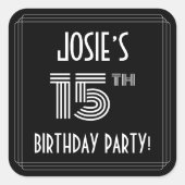 15e verjaardag: Art Deco Style en Custom Name Vierkante Sticker (Voorkant)