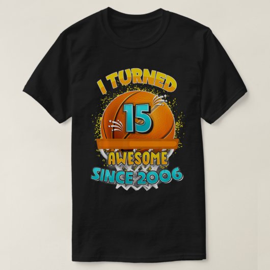 15e verjaardag basketbal van 15 jaar oud Gif T-shirt (Design voorkant)