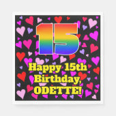 15e verjaardag: Beeldende harten patroon, regenboo Servet (Voorkant)