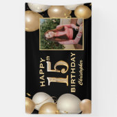 15e verjaardag Black and Gold Balloons Foto Spandoek (Verticaal)