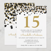 15e Verjaardag Black Gold Glitter Sparkle Confetti Kaart (Voorkant / Achterkant)