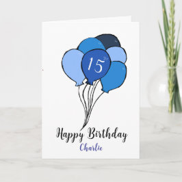 15e verjaardag blauwe ballonnen kaart