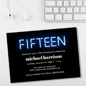 15e verjaardag Blauwe Neon Licht Kaart