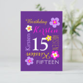 15e verjaardag bloemen geel roze paarse verrassing kaart (Staand voorkant)