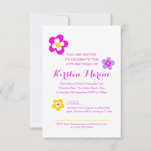 15e verjaardag bloemen geel roze paarse verrassing kaart (Achterkant)