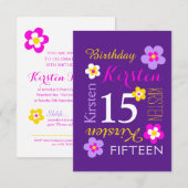 15e verjaardag bloemen geel roze paarse verrassing kaart (Voorkant / Achterkant)