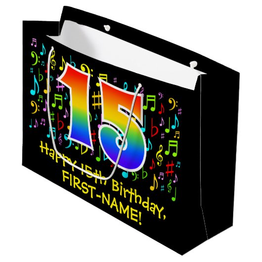 15e verjaardag - Colorful Music Symbols, Rainbow 1 Groot Cadeauzakje (Voorkant Gekanteld)