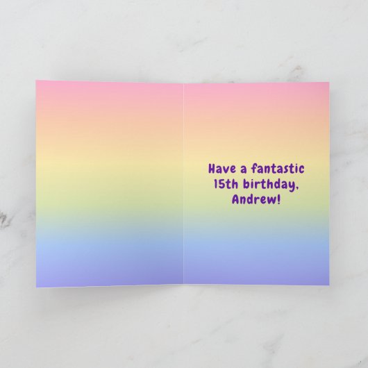 15e verjaardag: Colorful Rainbow # 15, aangepaste  Kaart (Binnen)