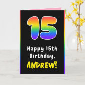 15e verjaardag: Colorful Rainbow # 15, aangepaste Kaart (Gele Bloem)