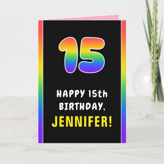 15e verjaardag: Colorful Rainbow # 15, aangepaste  Kaart (Voorkant)