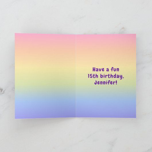 15e verjaardag: Colorful Rainbow # 15, aangepaste  Kaart (Binnen)