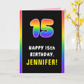 15e verjaardag: Colorful Rainbow # 15, aangepaste  Kaart (Gele Bloem)