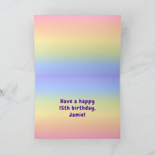 15e verjaardag: Colorful Rainbow # 15, aangepaste  Kaart (Binnen)