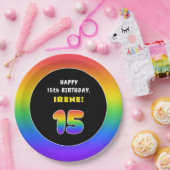 15e verjaardag: Colorful Rainbow # 15, aangepaste Papieren Bordje (Feest)