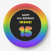 15e verjaardag: Colorful Rainbow # 15, aangepaste Papieren Bordje (Voorkant)