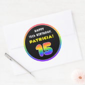 15e verjaardag: Colorful Rainbow # 15, aangepaste  Ronde Sticker (Envelop)