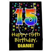 15e verjaardag: Colorful Stars Pattern & Rainbow 1 Medium Cadeauzakje (Achterkant)