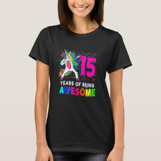 15e verjaardag Dabbing Unicorn Feest  15 Jaar Oud  T-shirt