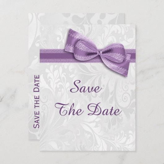 15e Verjaardag Damask en Faux Bow Save The Date Aankondigingskaart (Voorkant / Achterkant)