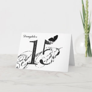 15e verjaardag, dochter, vlinder, zwart en wit. kaart