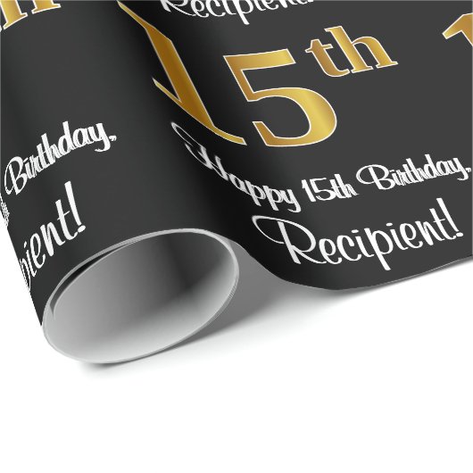 15e verjaardag: Elegant luxe Faux Gold-look # Cadeaupapier (Rol Hoek)