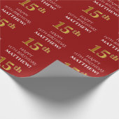 15e verjaardag: Elegant, Rood, Faux Gold Look Cadeaupapier (Hoek)