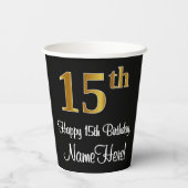 15e verjaardag - Elegante luxe Faux Gold look # Papieren Bekers (Achterkant)
