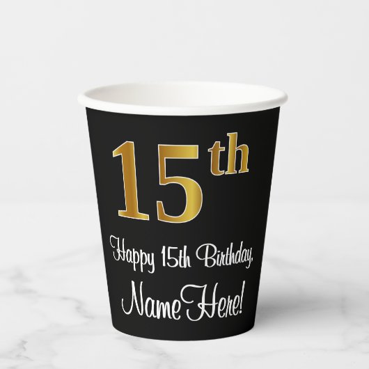 15e verjaardag - Elegante luxe Faux Gold look # Papieren Bekers (Voorkant)