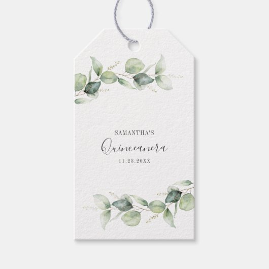 15e verjaardag Eucalyptus Quinceanera Greenery Cadeaulabel (Voorkant)
