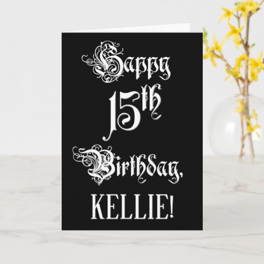 15e verjaardag: Fancy, elegant script + aangepaste Kaart (Gele Bloem)