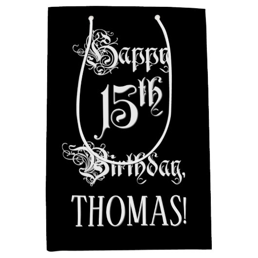 15e verjaardag: Fancy, elegant script + aangepaste Medium Cadeauzakje (Voorkant)