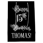 15e verjaardag: Fancy, elegant script + aangepaste Medium Cadeauzakje (Achterkant)