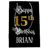 15e verjaardag ~ Fancy script; Faux Gold look; naa Medium Cadeauzakje (Voorkant)