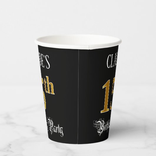 15e verjaardag — Fancy script, Faux Gold look Papieren Bekers (Rechts)