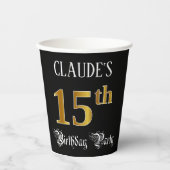 15e verjaardag — Fancy script, Faux Gold look Papieren Bekers (Voorkant)