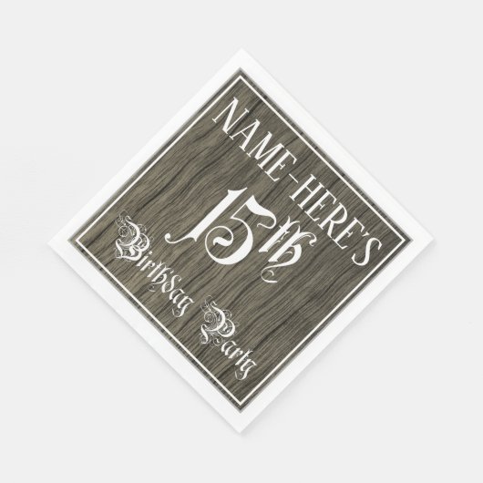 15e verjaardag — Fancy script, kijk op hout Servet (Hoek)