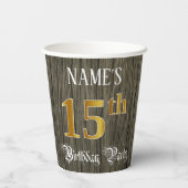 15e verjaardag - Faux Gold & Faux Wood Papieren Bekers (Achterkant)
