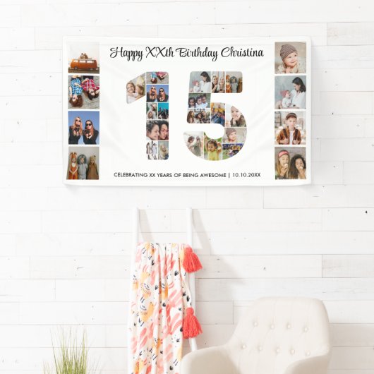 15e verjaardag feest nummer 15 fotocollage spandoek (Insitu)