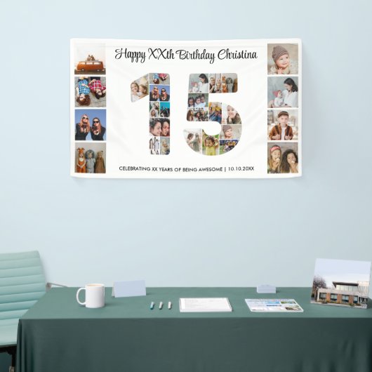15e verjaardag feest nummer 15 fotocollage spandoek (Beurs)